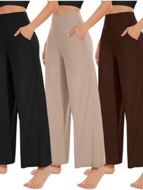 Wide Leg Pants High Waist with Pockets Lounge Yoga Workout Palazzo